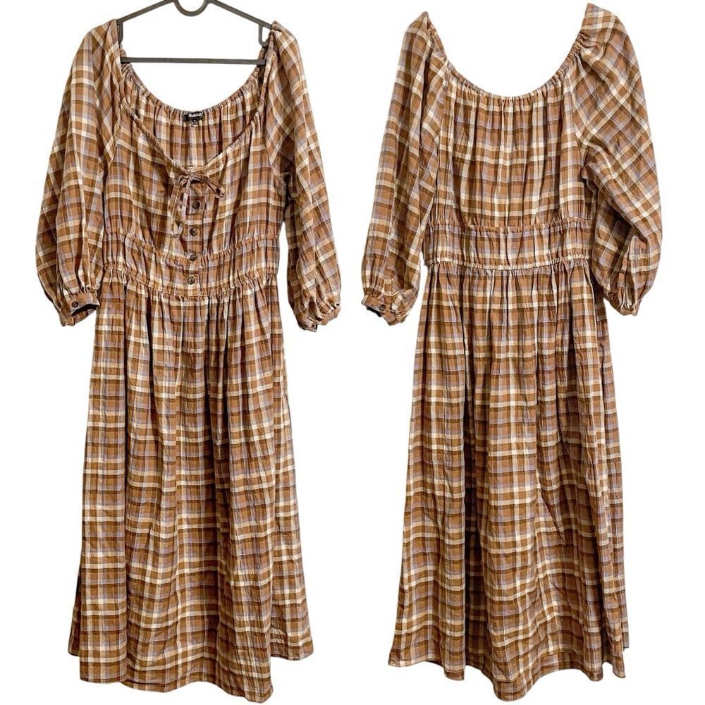 Madewell Indie Midi Peasant Dress Plaid XS - Picture 8 of 10